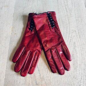 Mercer & Madison Red Leather Women's Dress Gloves with BlackButton Detail